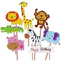 Unique Store 40 Piezas Cupcake Toppers Lindo Selva Temática Animales En Forma de Pastel Toppers para Niños Ducha de Bebé…